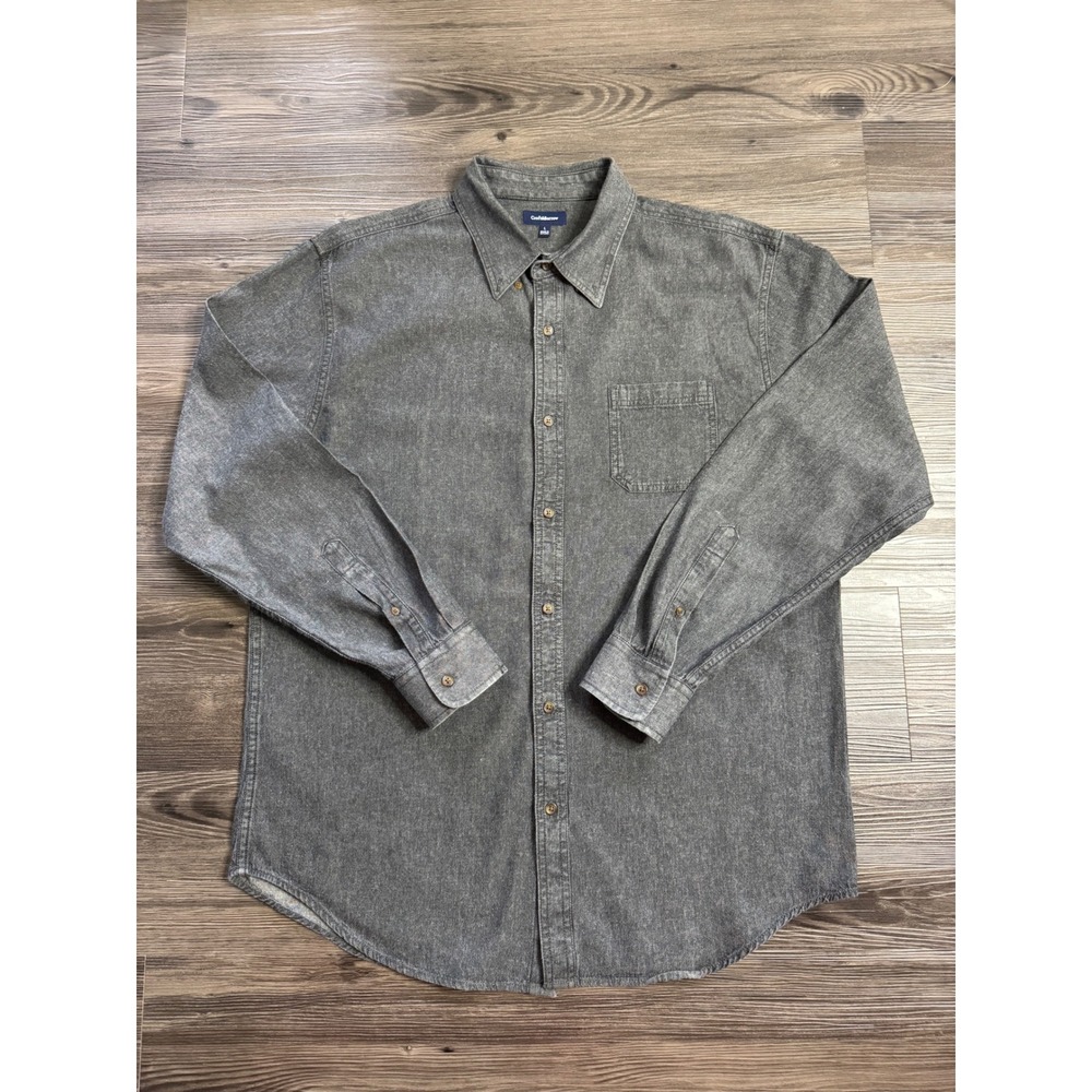 Croft & Barrow Mens Large Gray Cotton Denim Long Sleeve Button Down Shirt winter